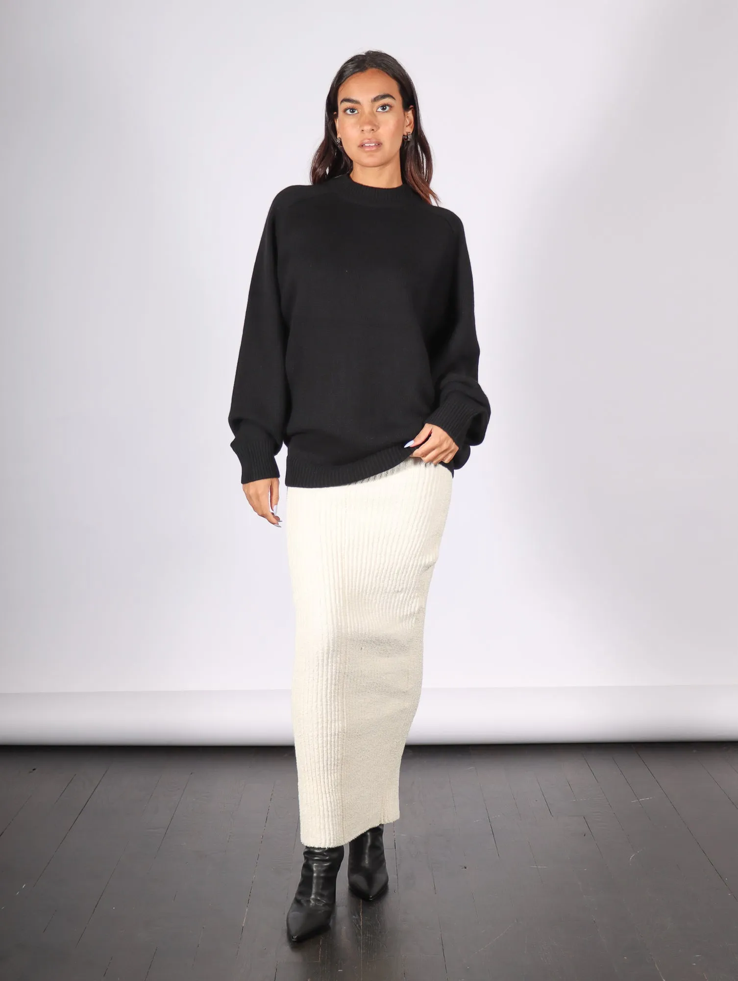 Ribbed Maxi Skirt in Natural by ELLS Knitwear