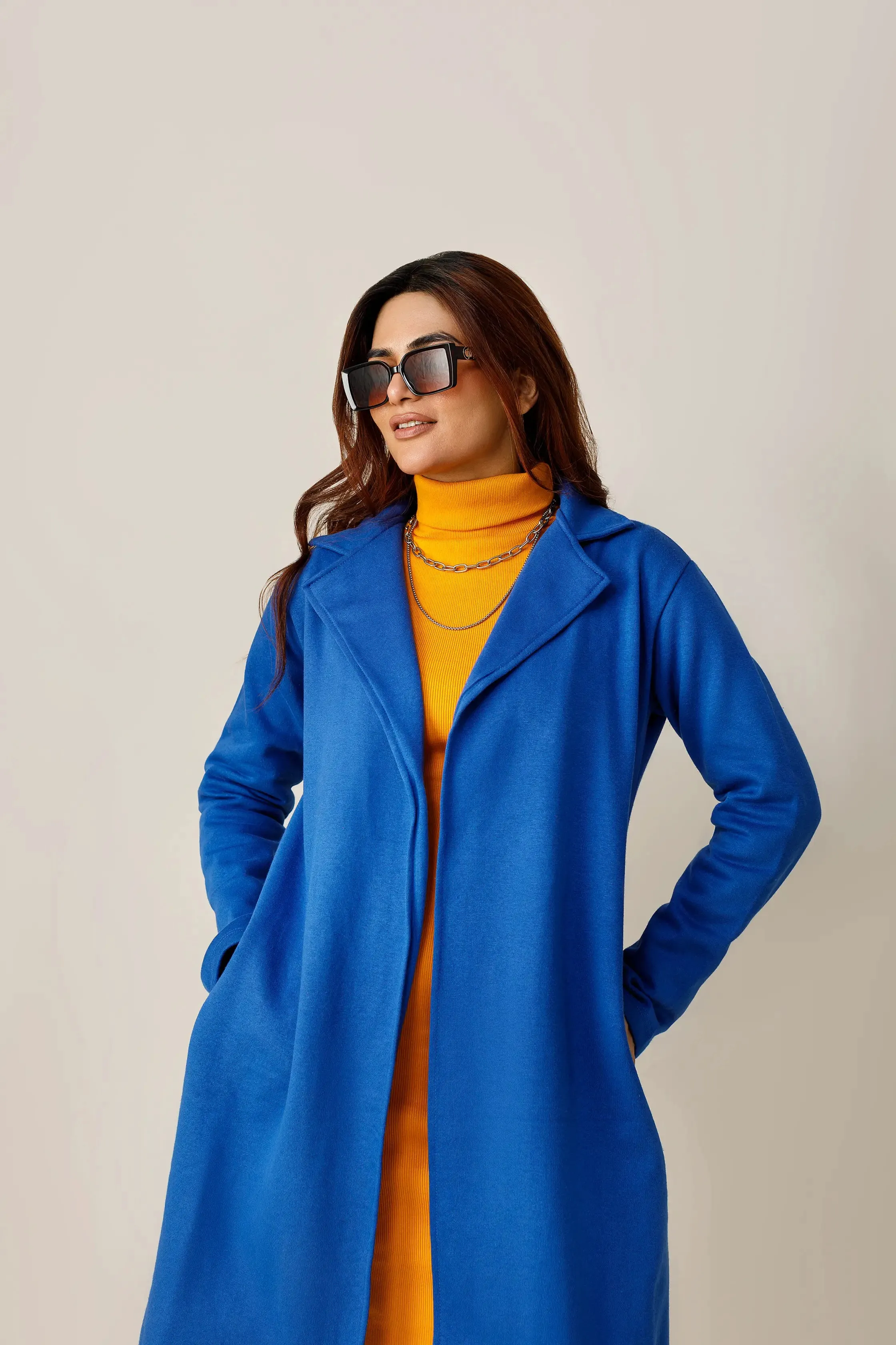 Royal Blue Long Lapel Coat