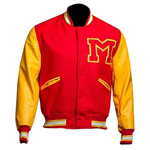 RW Authentic Sheepskin MJ Thriller Michael Jackson Red M Logo Varsity Letterman Bomber Jacket