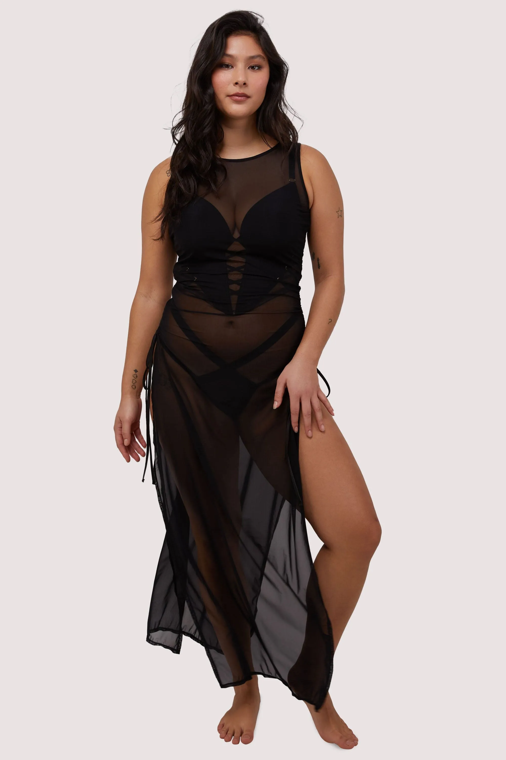 Saffi Ruched Mesh Bodycon Dress