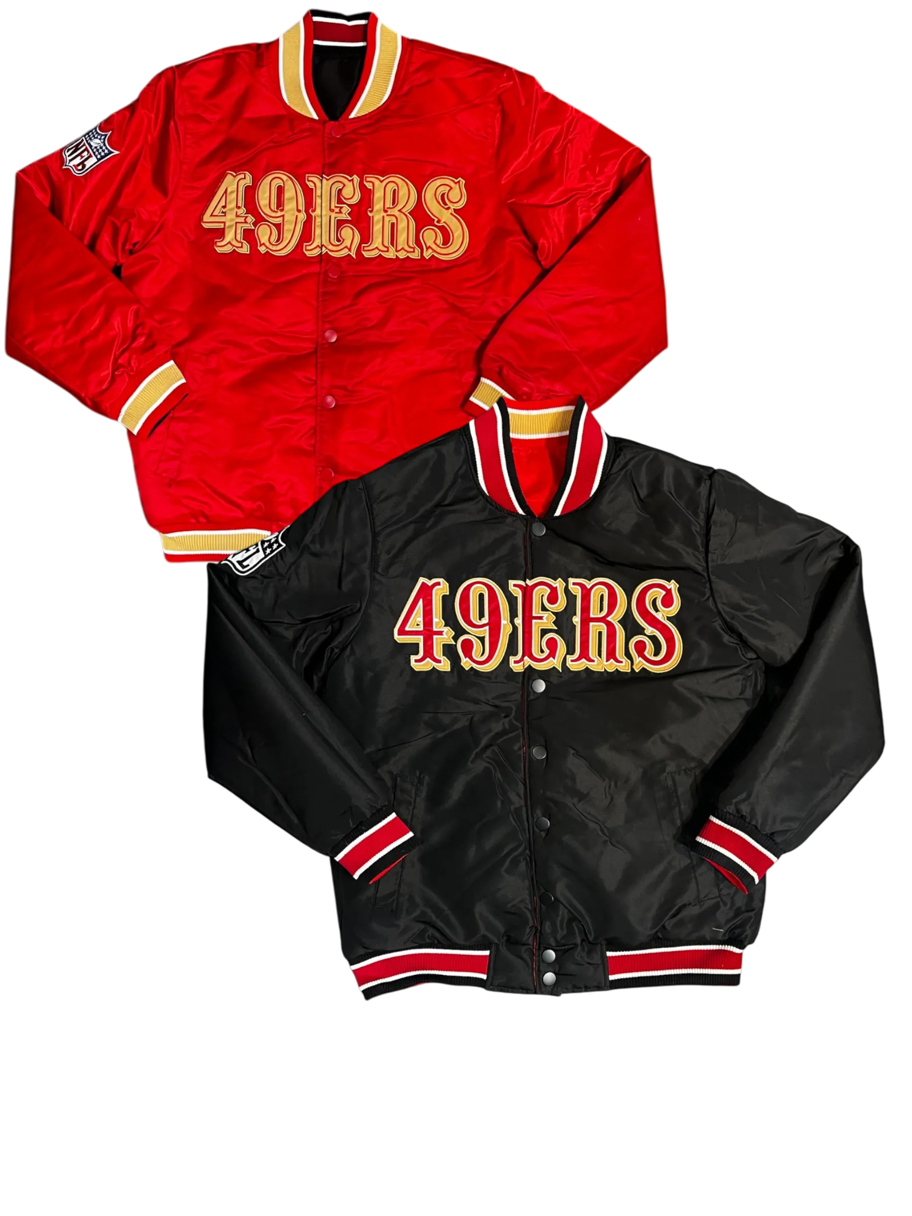 San Francisco 49ers Varsity Full-Snap Reversible Satin Bomber Jacket - Red/Black