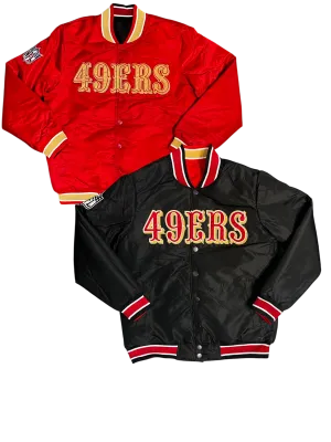 San Francisco 49ers Varsity Full-Snap Reversible Satin Bomber Jacket - Red/Black