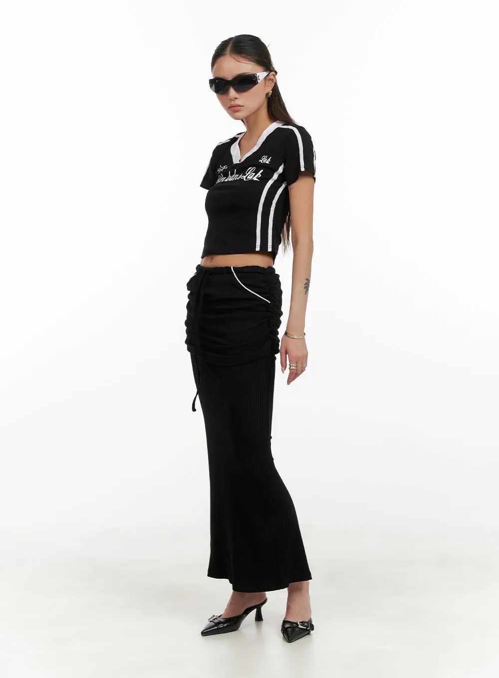 Shirred Sporty Maxi Skirt CY402