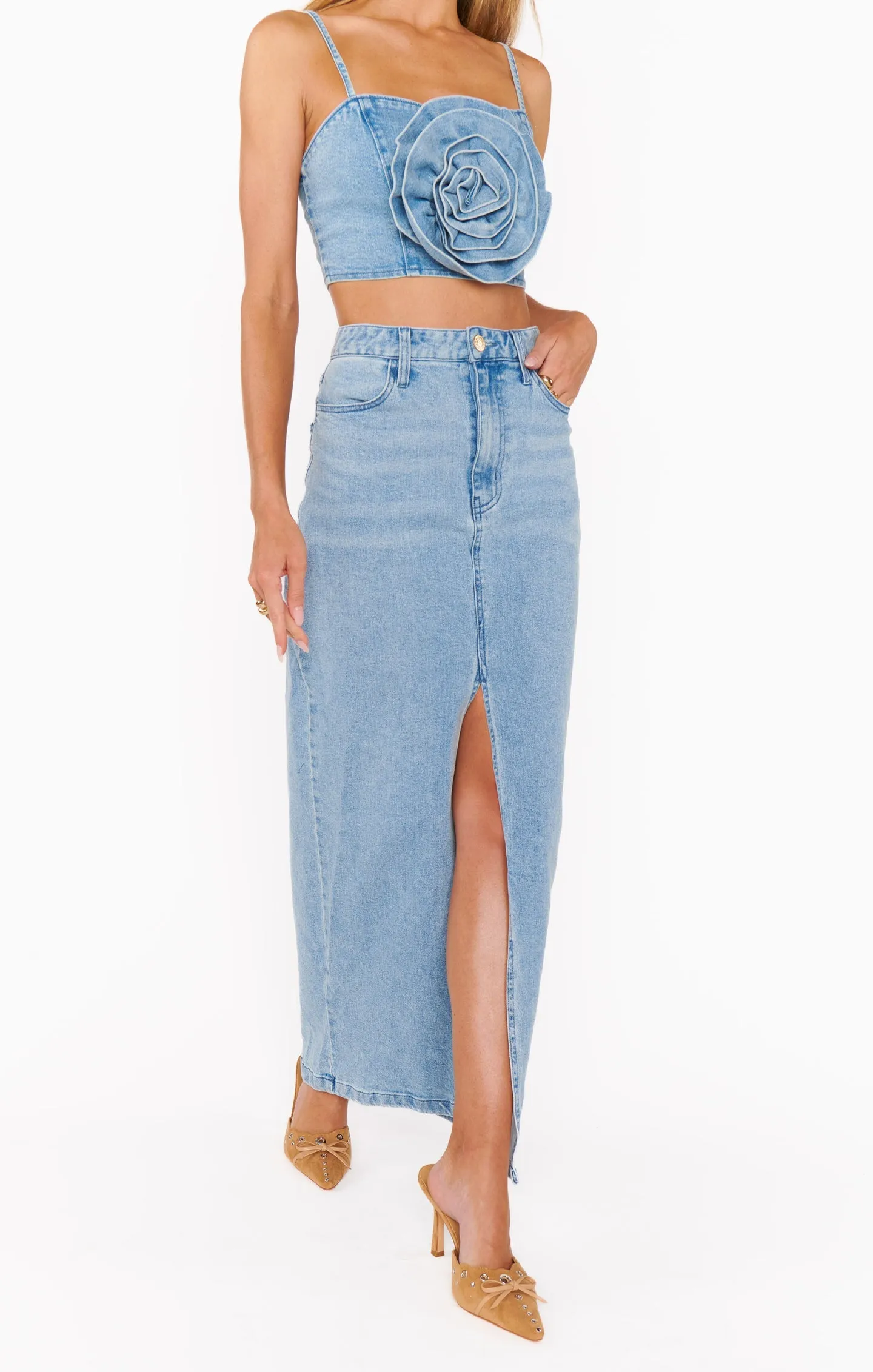 Show Me Your Mumu McEntire Maxi Skirt in Stone Blue