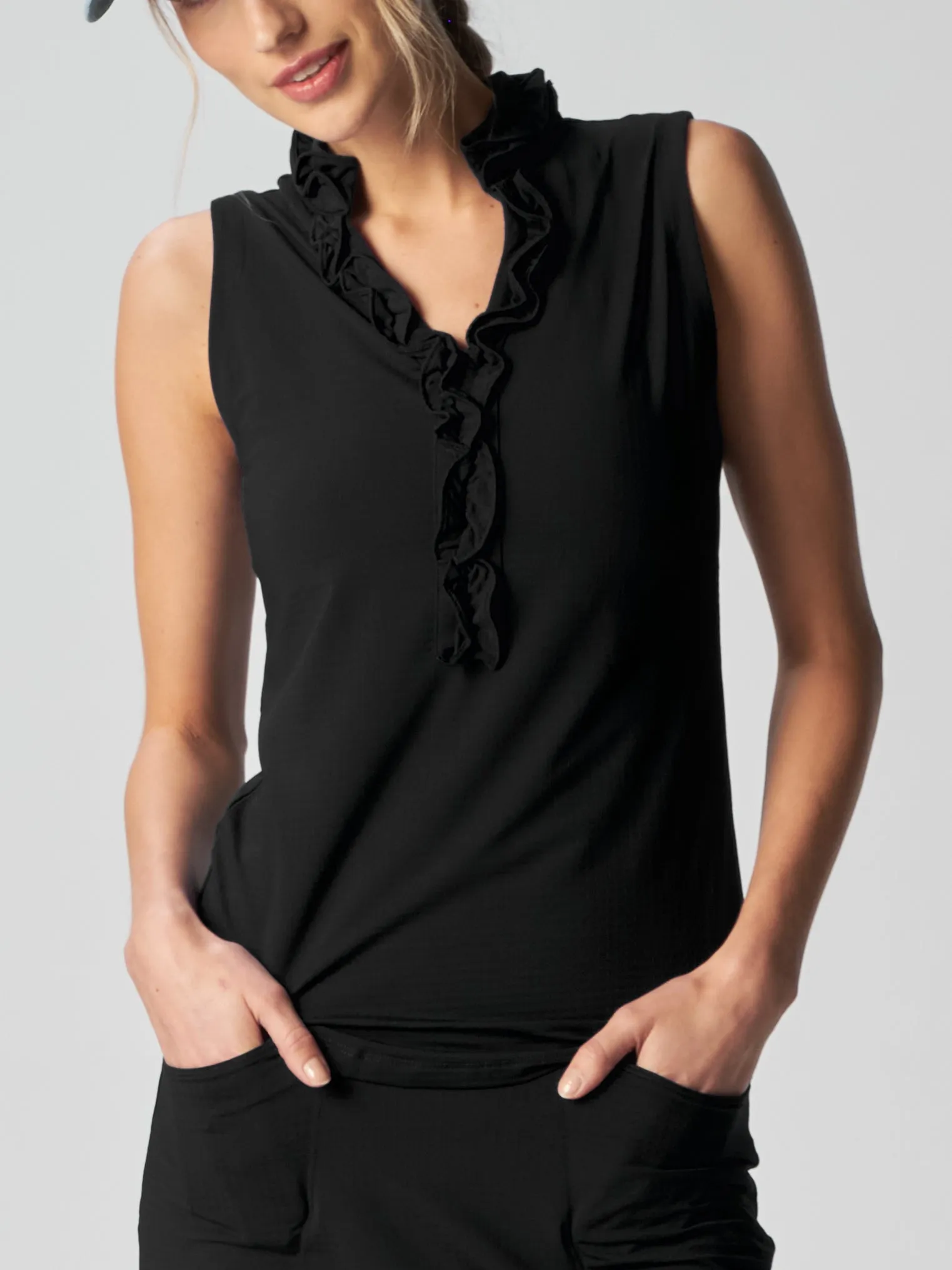 Sleeveless Ruffle Top In Black