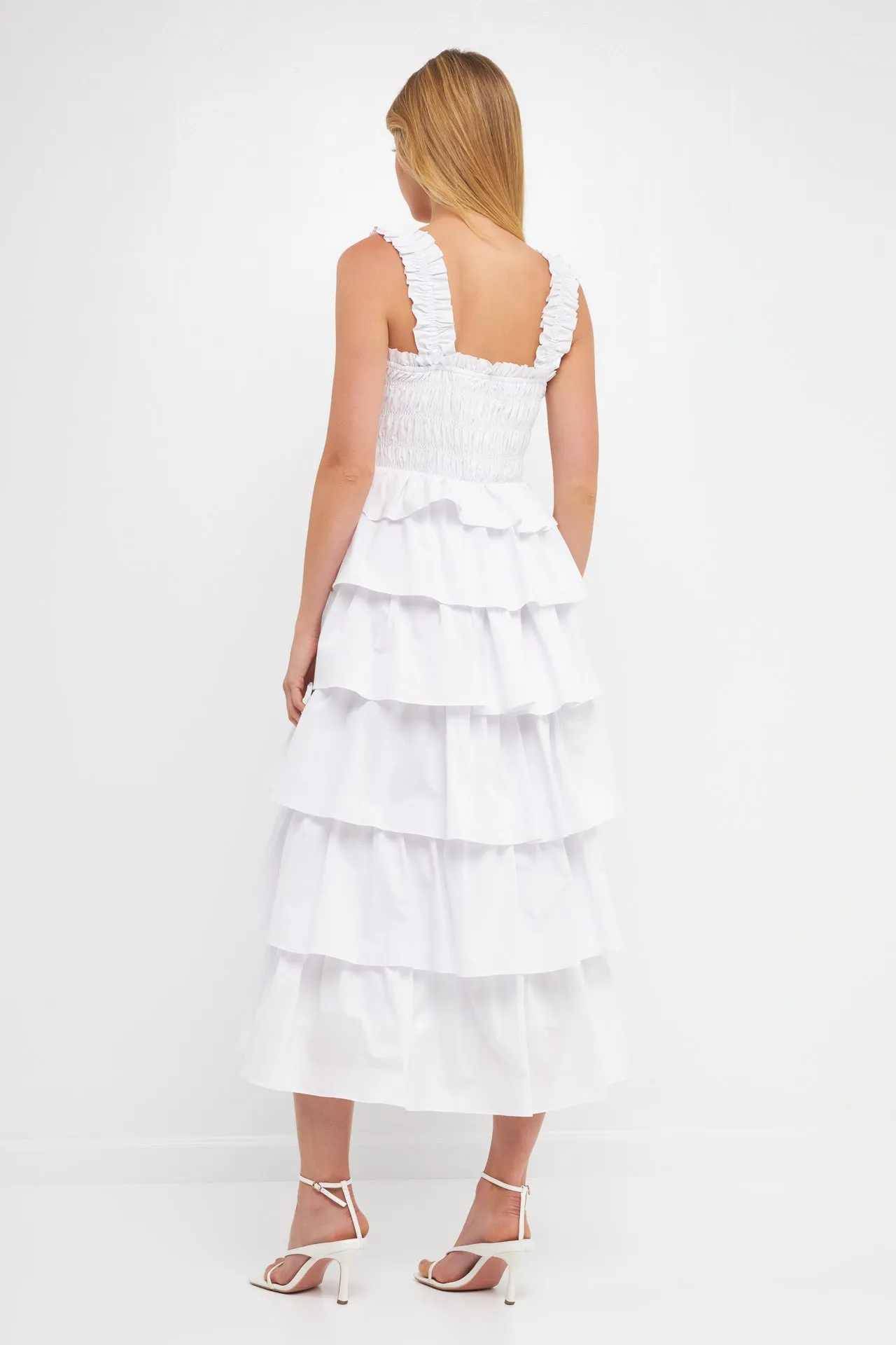 Smocked Bust Multi Ruffled Maxi Gown