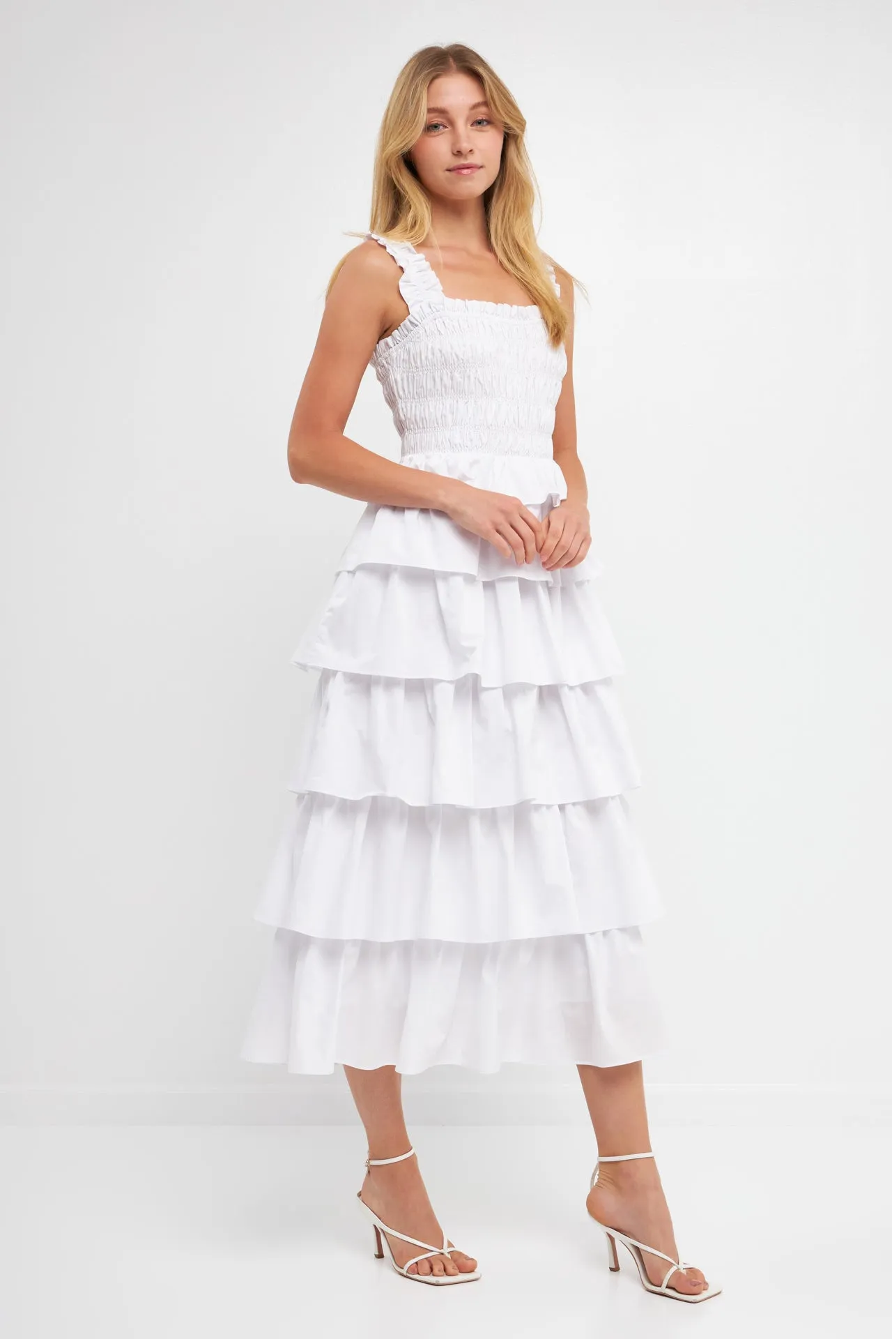 Smocked Bust Multi Ruffled Maxi Gown