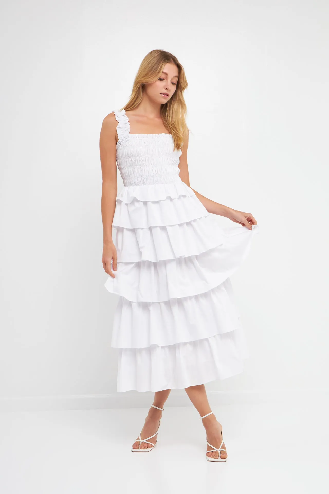 Smocked Bust Multi Ruffled Maxi Gown