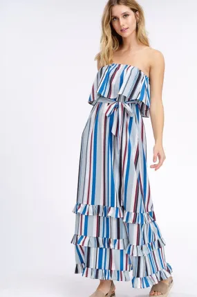 South of the Border Strapless Striped Maxi Dress - Gray Mix