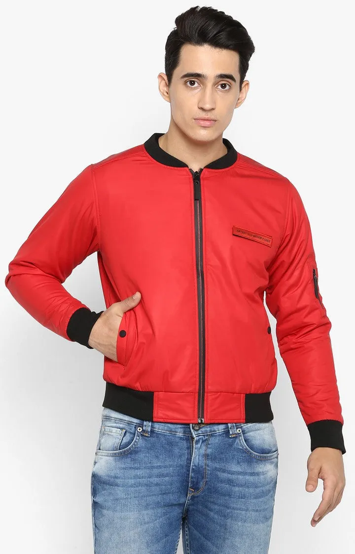 Spykar Men Red Solid Slim Fit Bomber Jacket