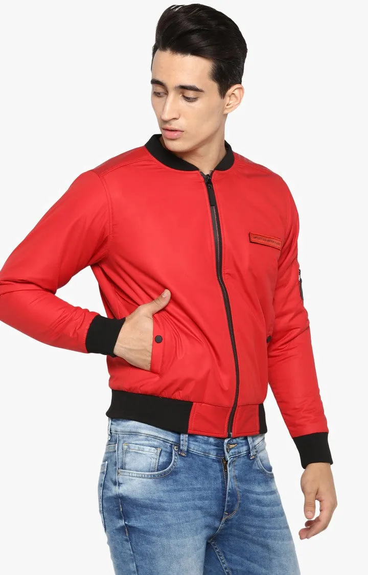 Spykar Men Red Solid Slim Fit Bomber Jacket