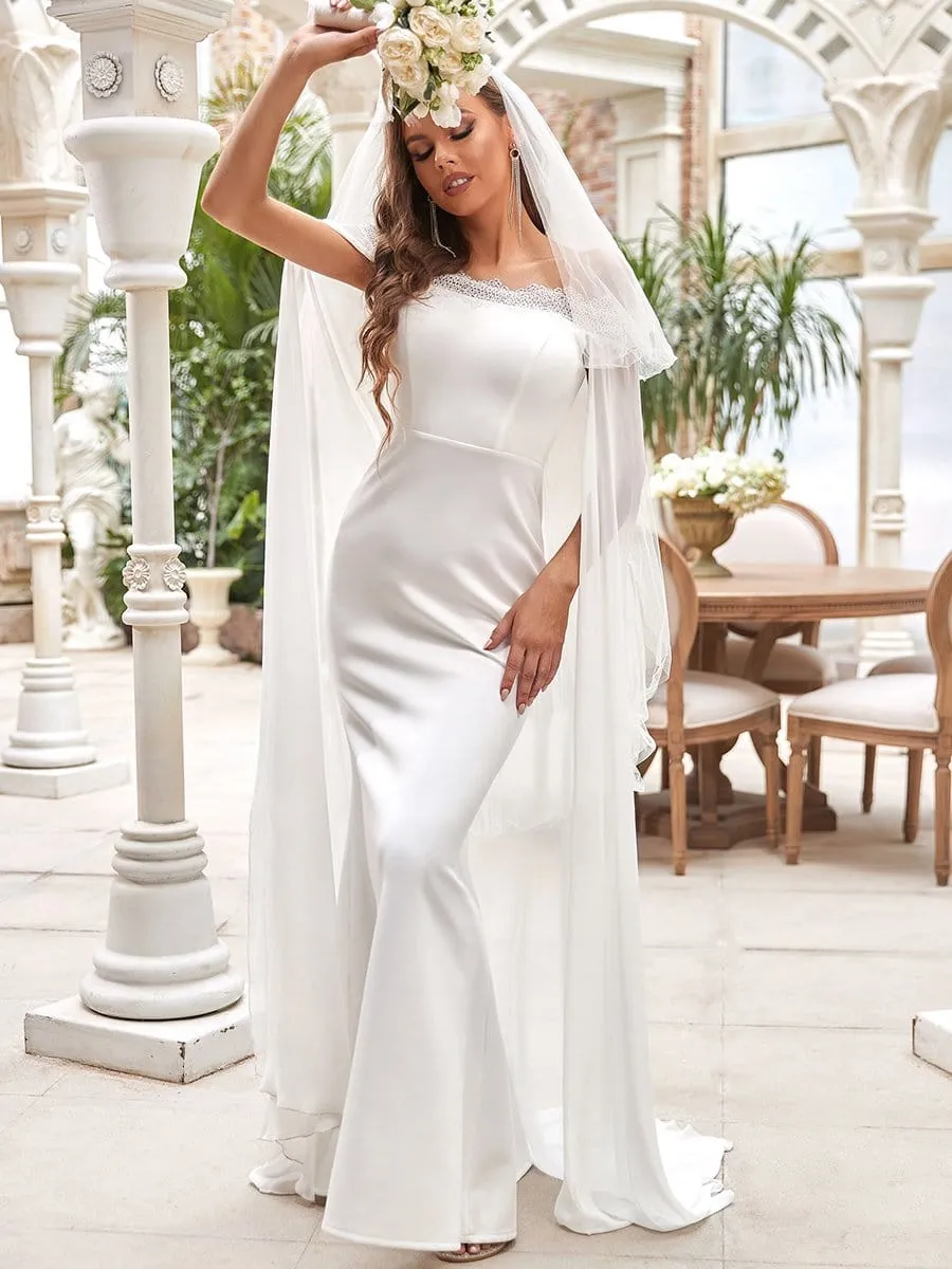 Strapless Lace Caped Bodycon Wedding Dress