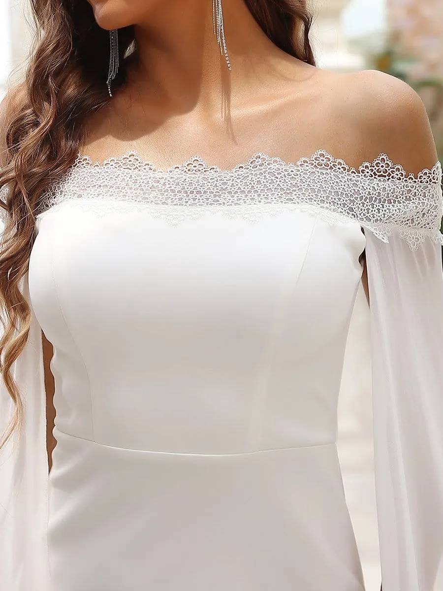 Strapless Lace Caped Bodycon Wedding Dress