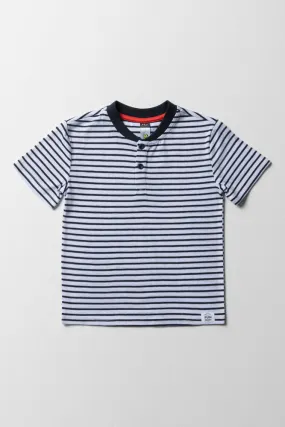 Stripe Henley Short Sleeve T-Shirt Navy