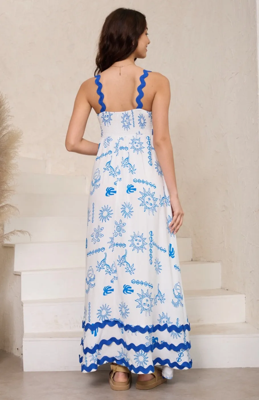 Summer Blue Sun  Ric Rac Maxi Dress