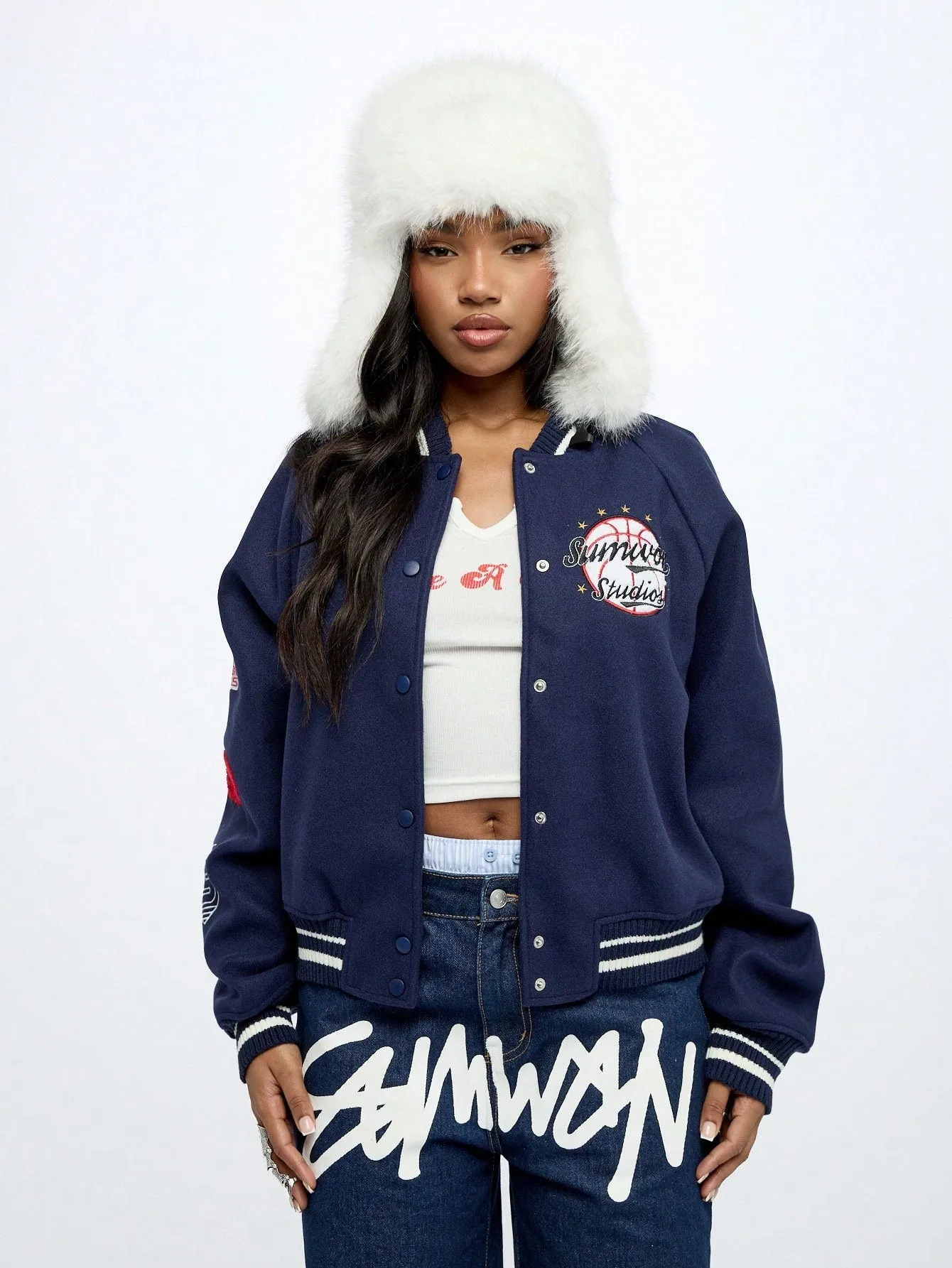 SUMWON WOMEN Colour Block Varsity Bomber Jacket