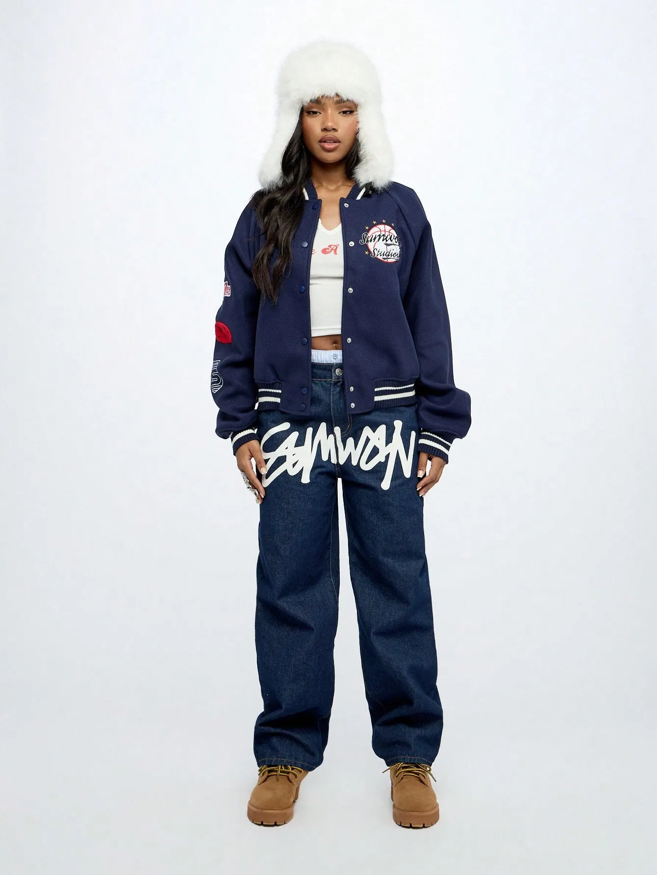 SUMWON WOMEN Colour Block Varsity Bomber Jacket