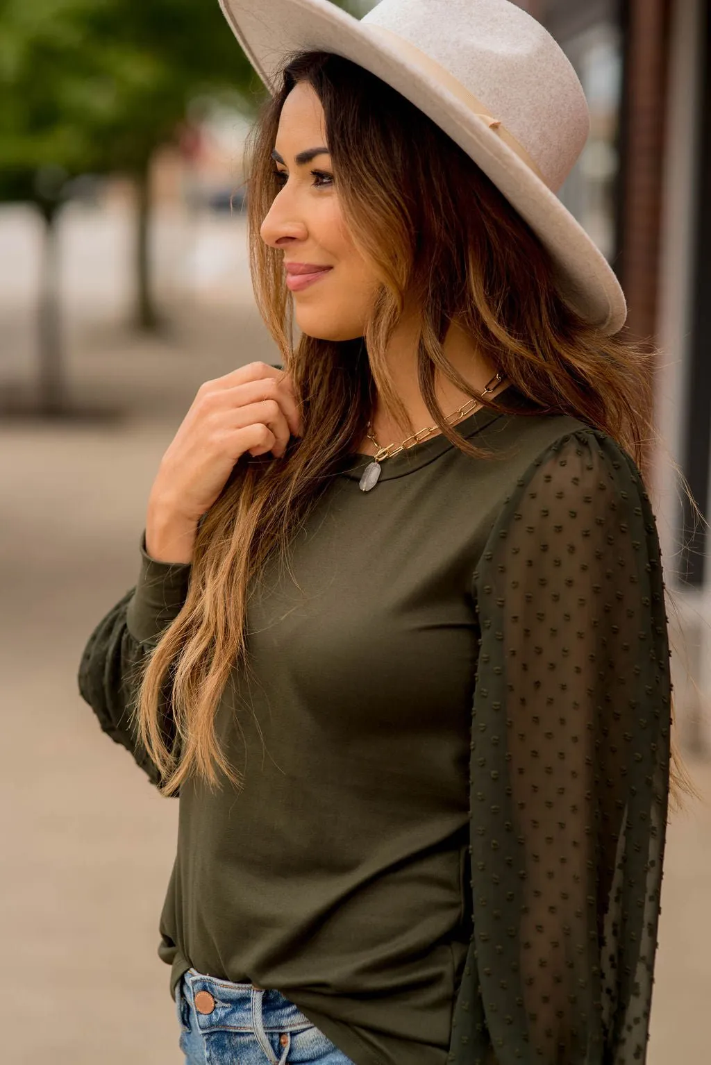 Swiss Dot Long Sleeve Blouse