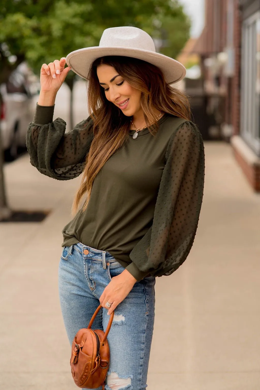 Swiss Dot Long Sleeve Blouse