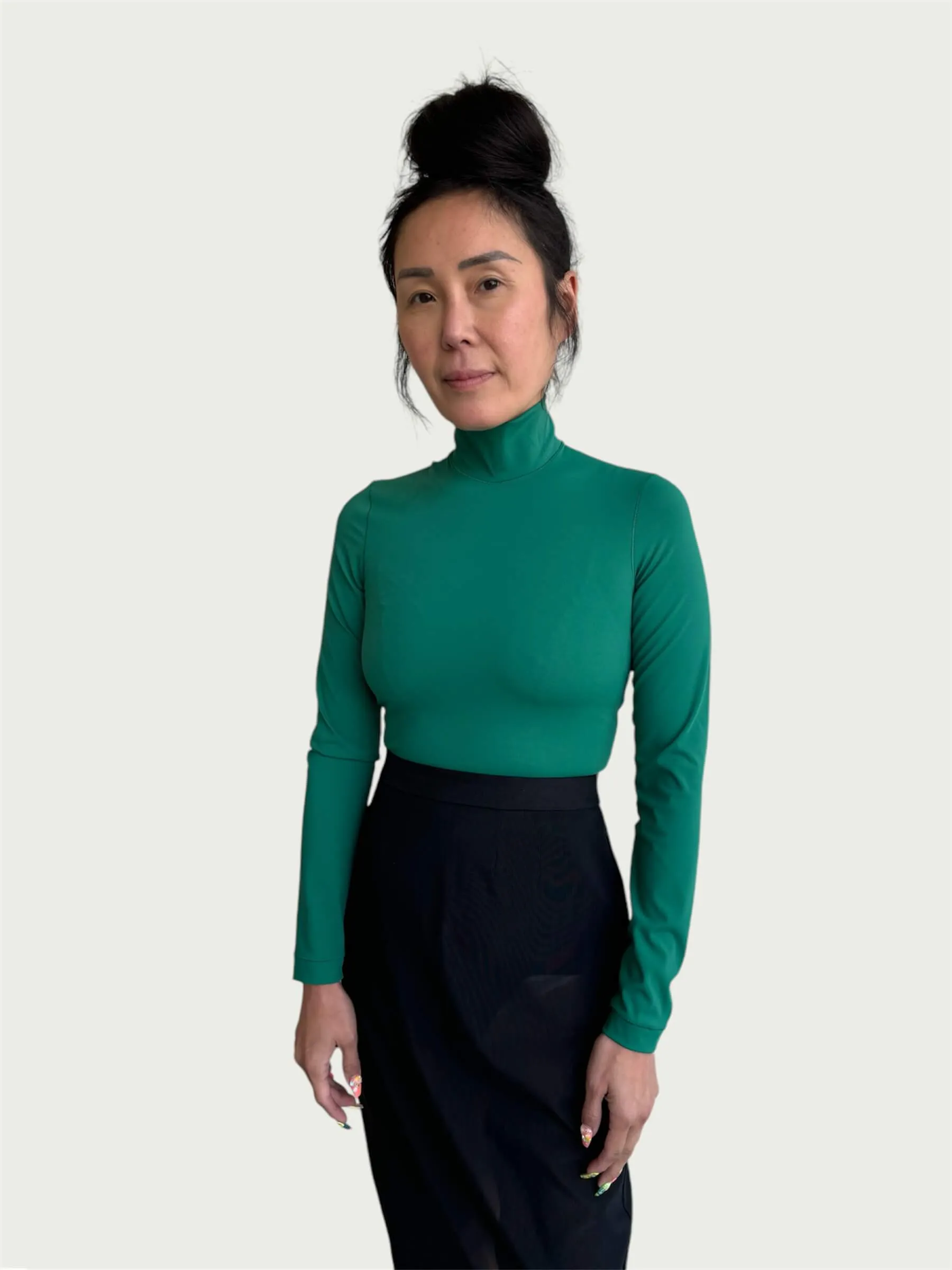 Technical Mock Neck Top in Tennis Court Green