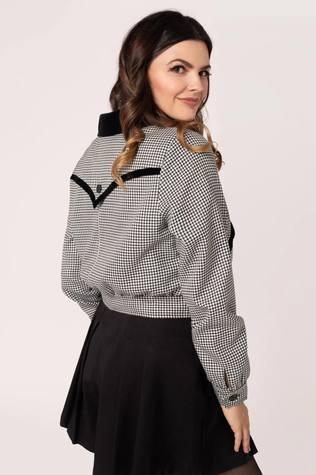 Teddy Houndstooth Print Jacket by Hell Bunny