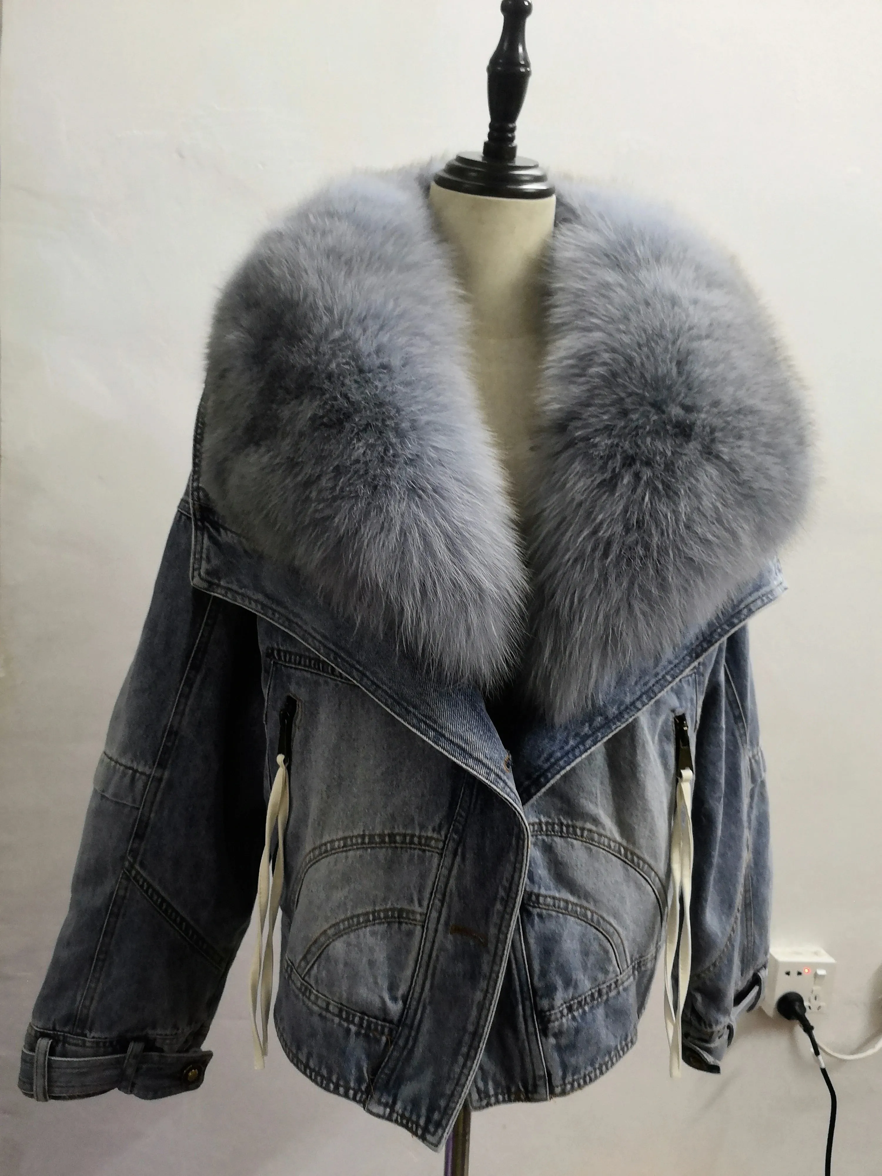 TEEK - Denim Goose Down Fluff Detachable Collar Jacket