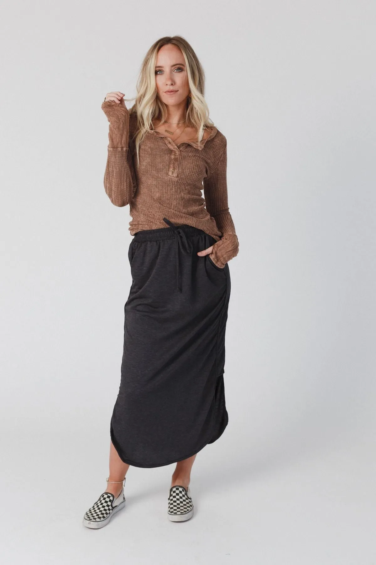 The Nest So Comfy Drawstring Maxi Skirt - Charcoal