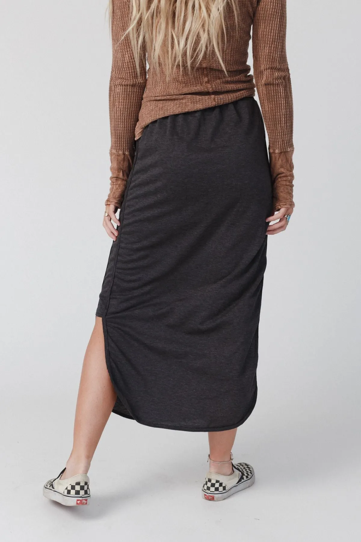 The Nest So Comfy Drawstring Maxi Skirt - Charcoal