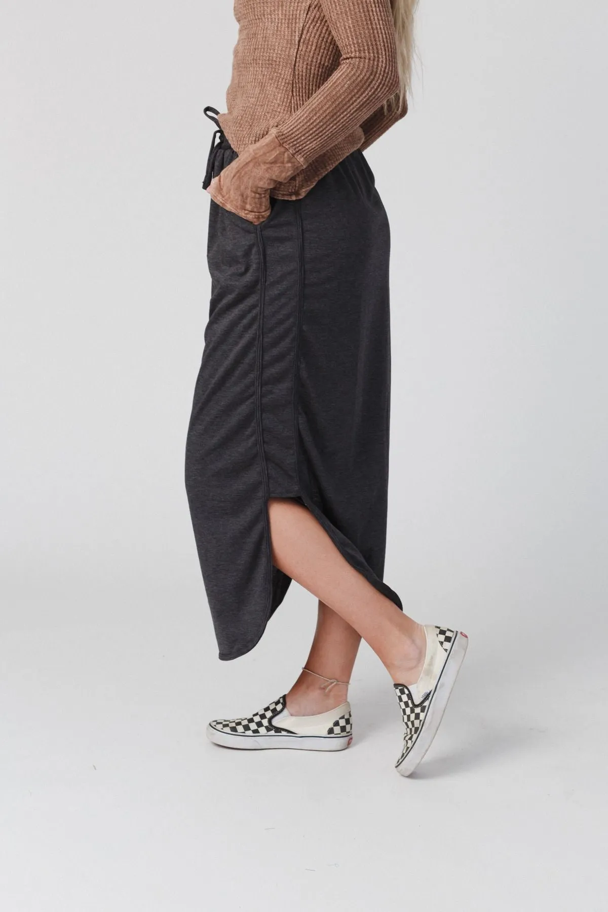 The Nest So Comfy Drawstring Maxi Skirt - Charcoal