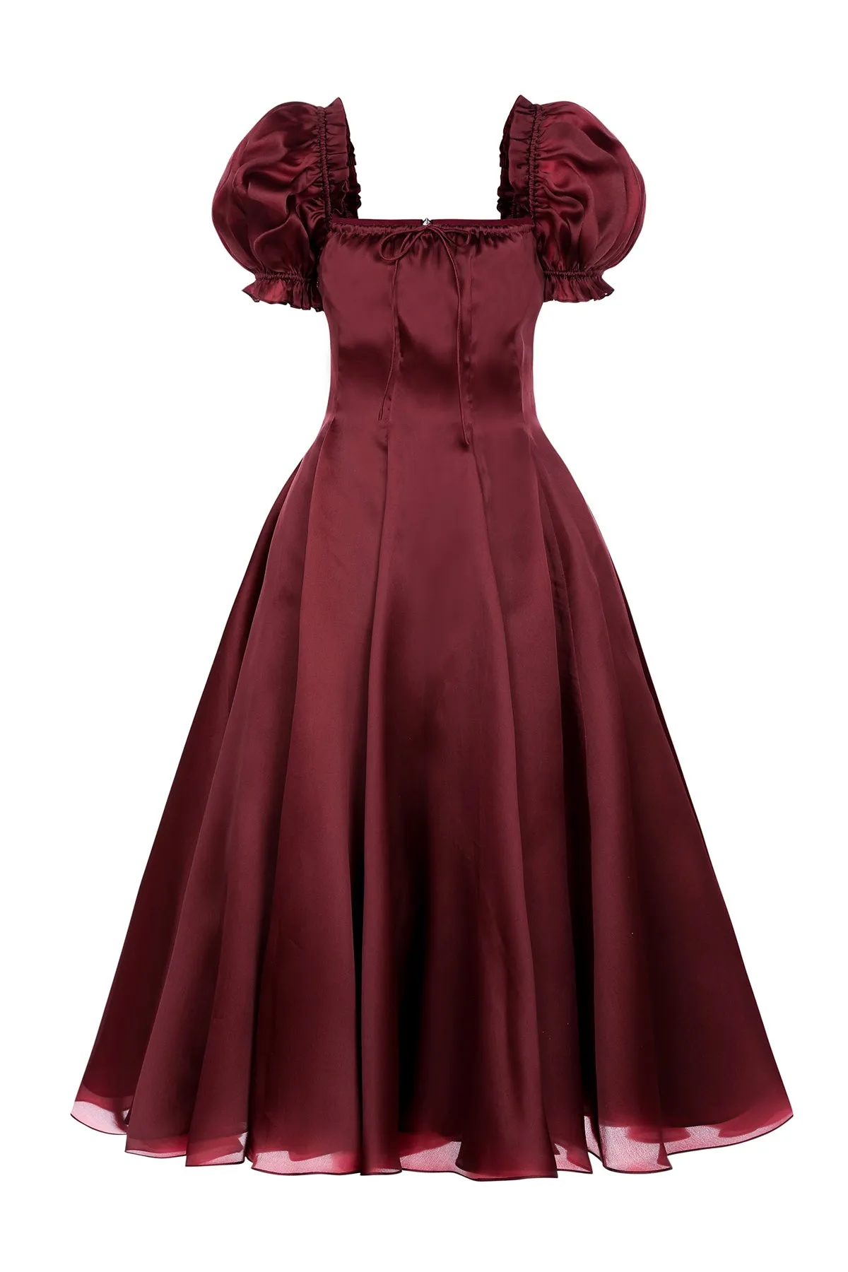 The Silk Satin Bordeaux Garden Party Dress