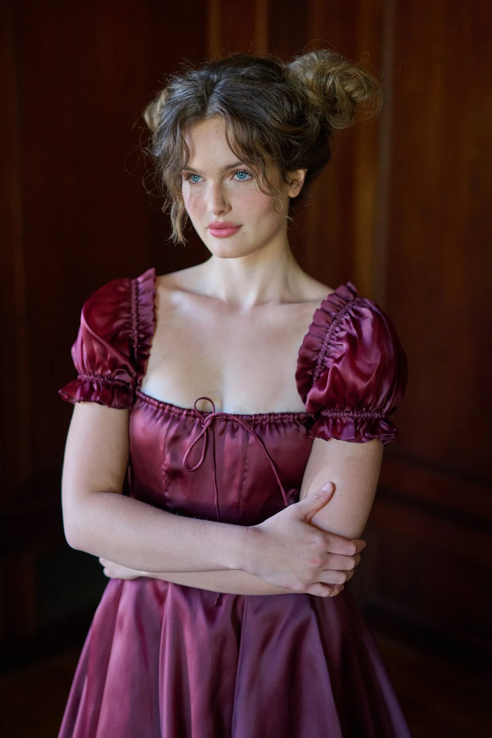 The Silk Satin Bordeaux Garden Party Dress