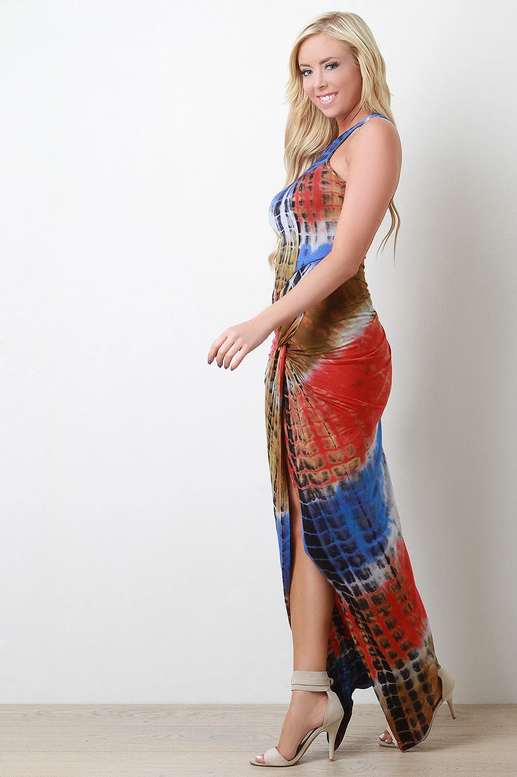 Tie Dye Goddess Knotted Racerback Maxi Dress