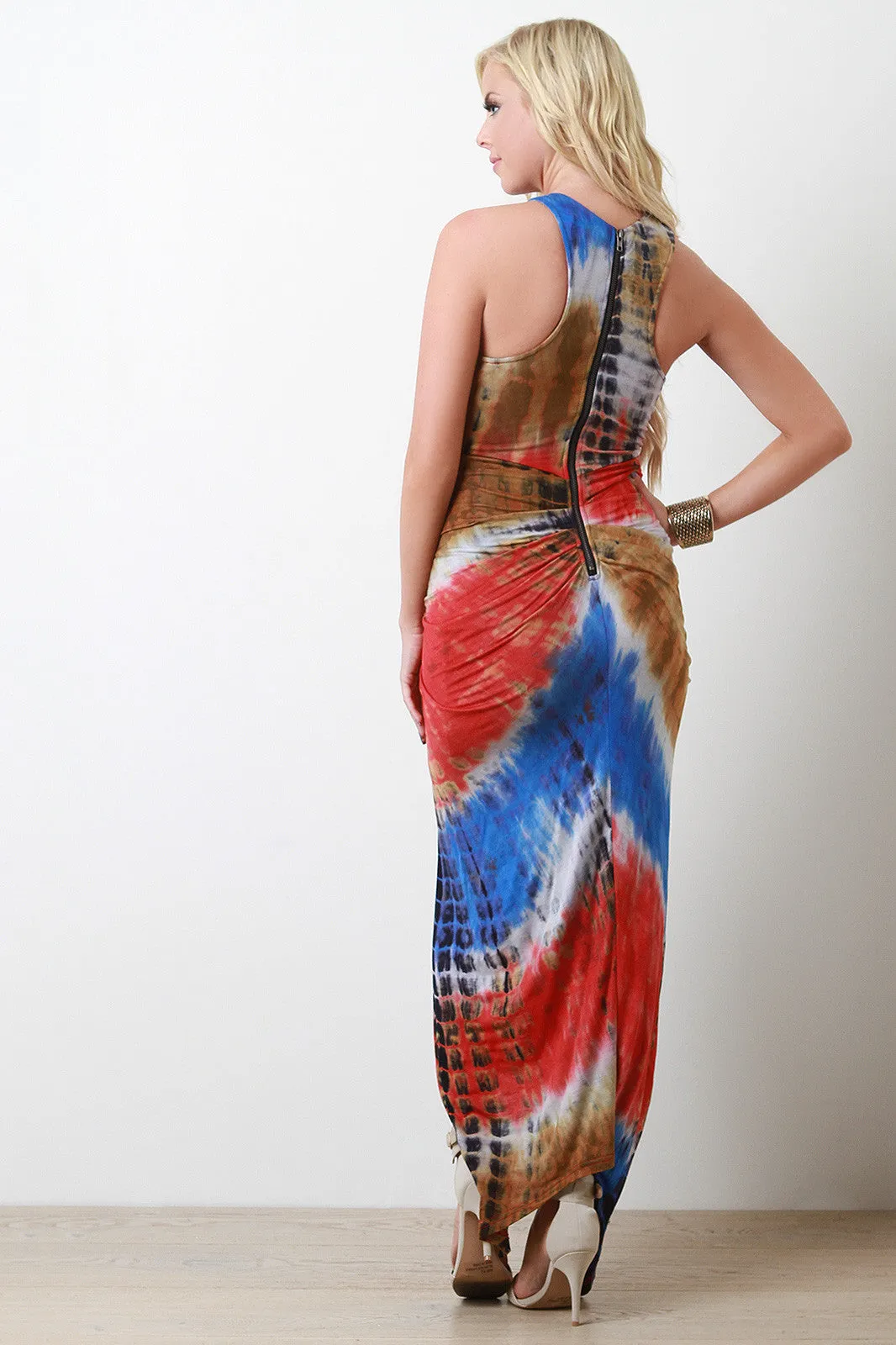 Tie Dye Goddess Knotted Racerback Maxi Dress