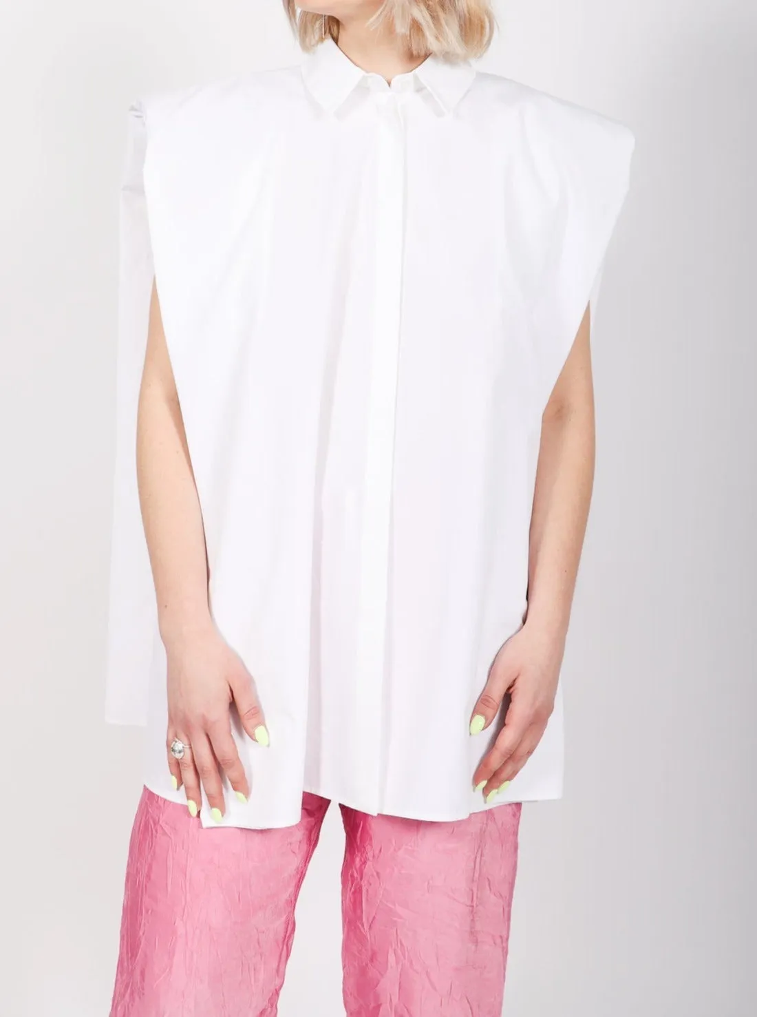 Top Shirt Over Shoulder in Optical White by Calcaterra