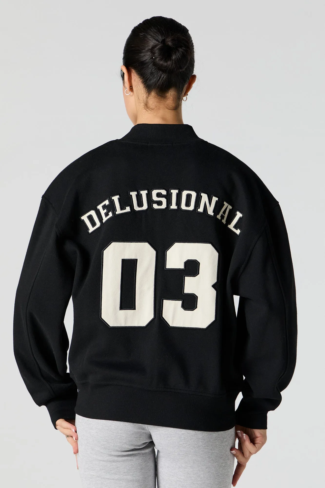 Twill Embroidered Fleece Bomber Jacket