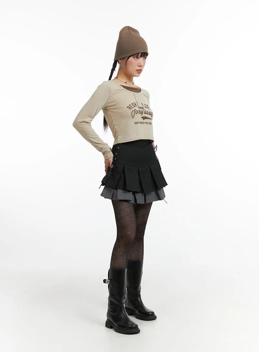 Two-Layered Pleated Mini Skirt IJ411