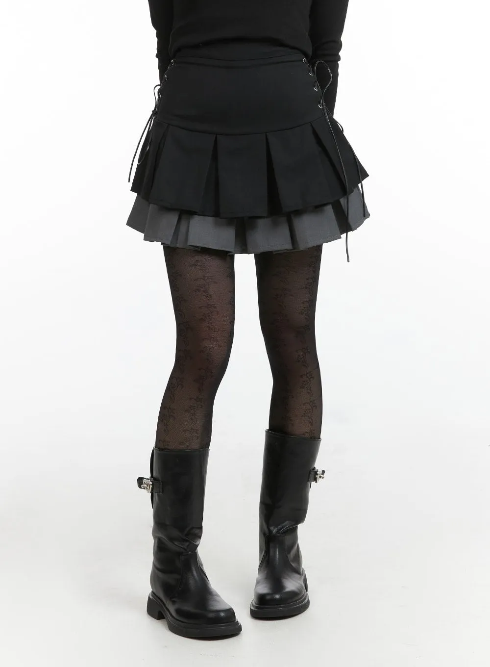 Two-Layered Pleated Mini Skirt IJ411