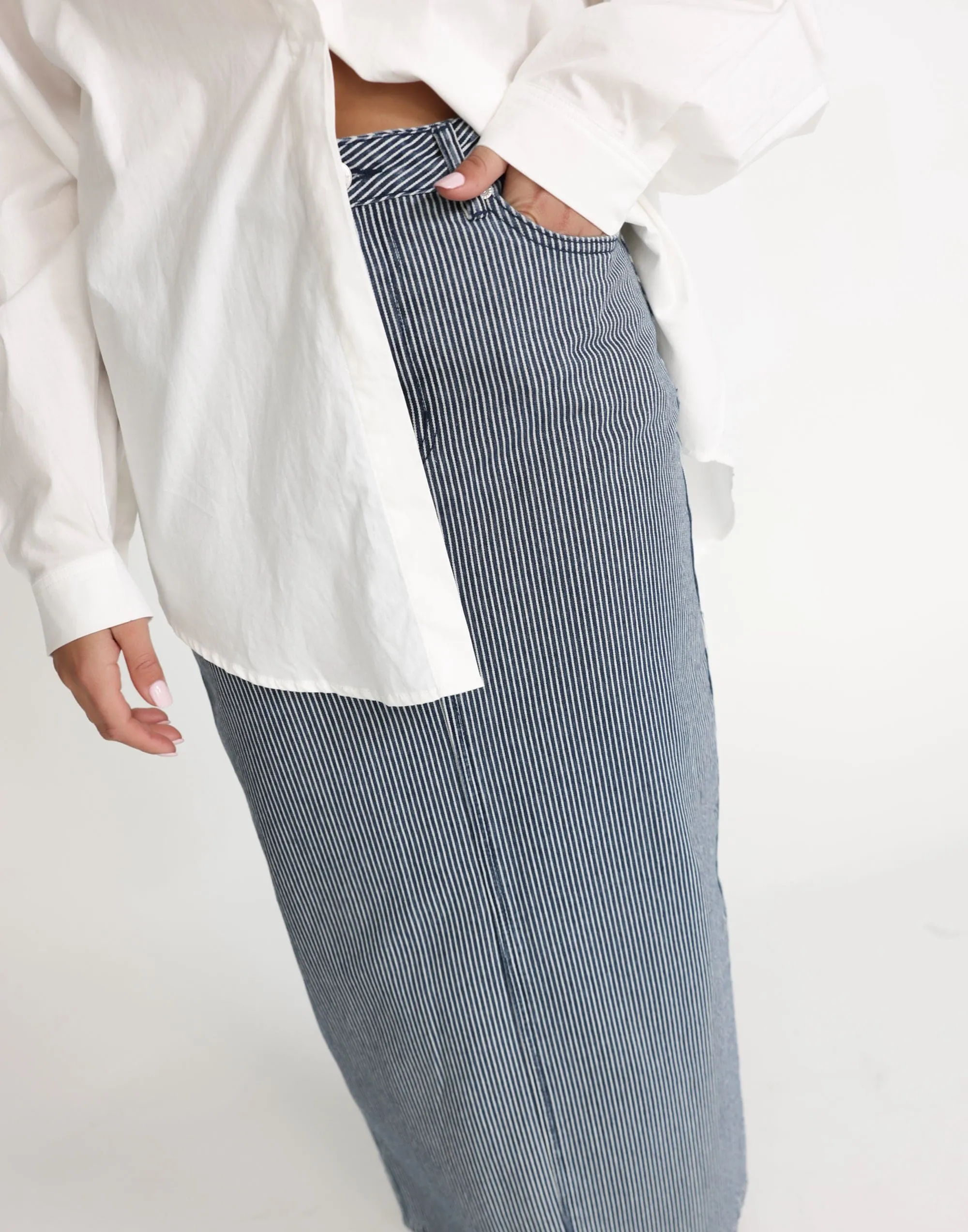 Tyler Denim Maxi Skirt (Navy Pinstripe)