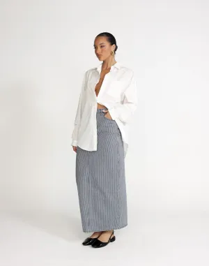 Tyler Denim Maxi Skirt (Navy Pinstripe)