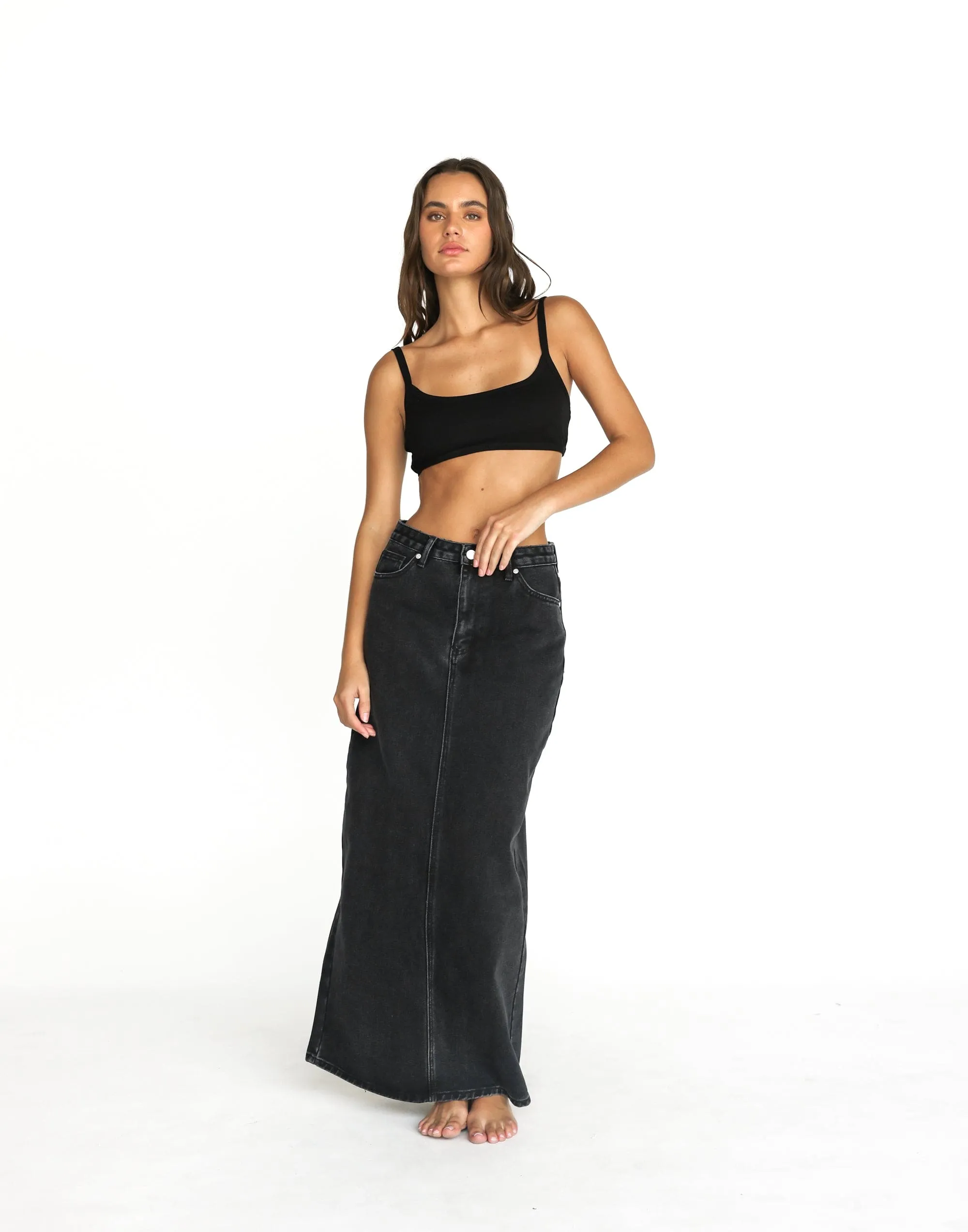 Tyler Denim Maxi Skirt (Vintage Black)