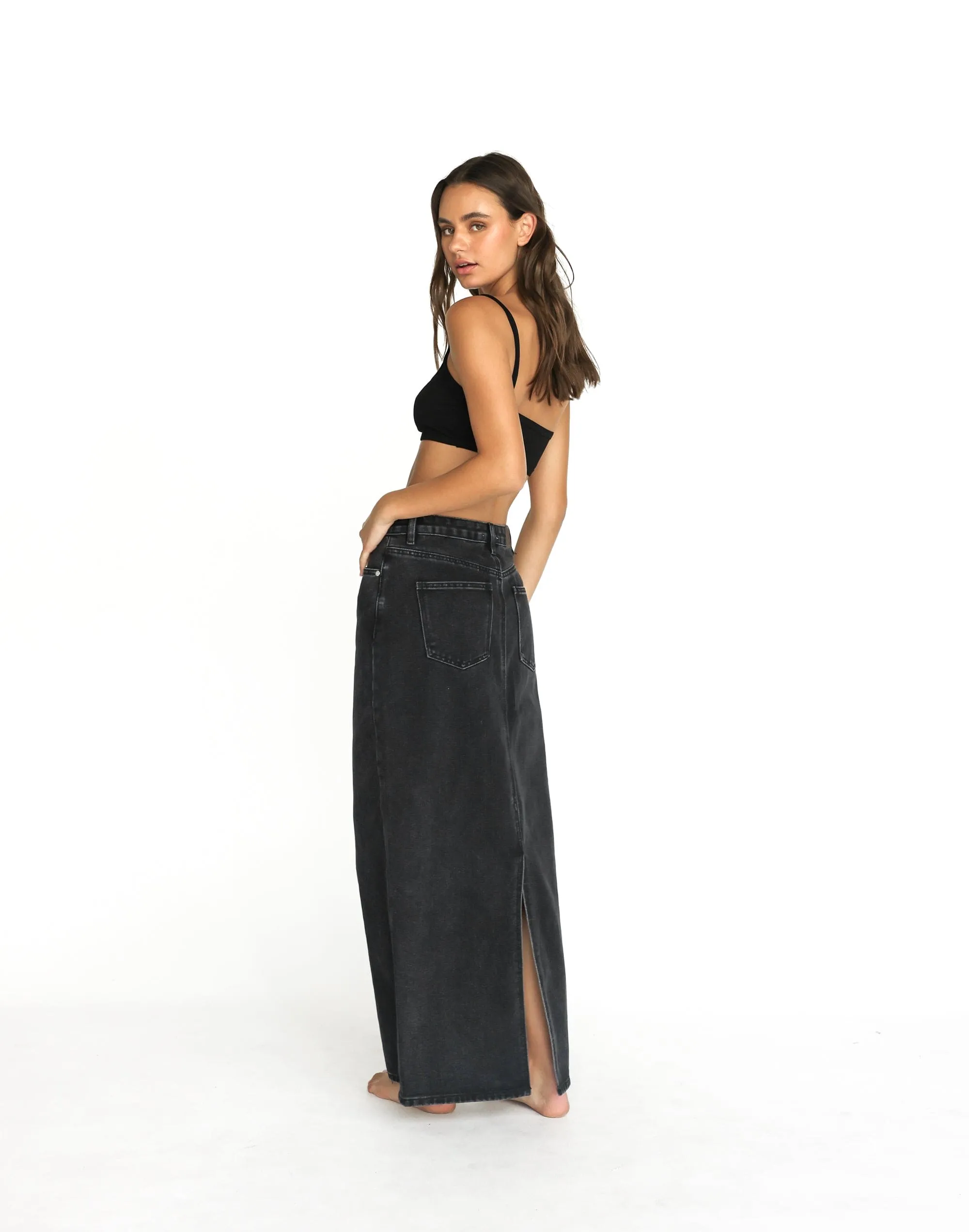 Tyler Denim Maxi Skirt (Vintage Black)