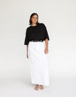 Tyler Denim Maxi Skirt (White)