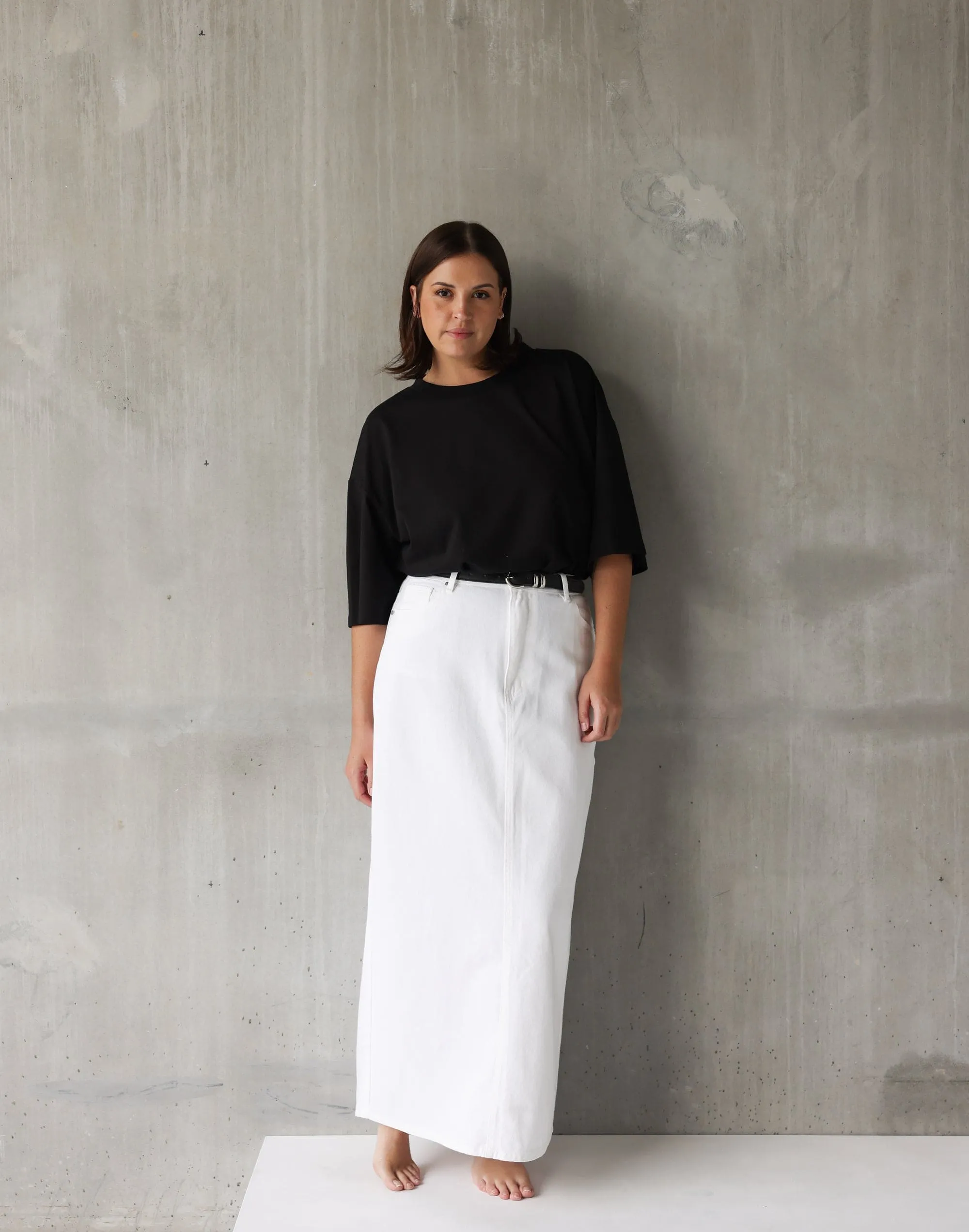 Tyler Denim Maxi Skirt (White)