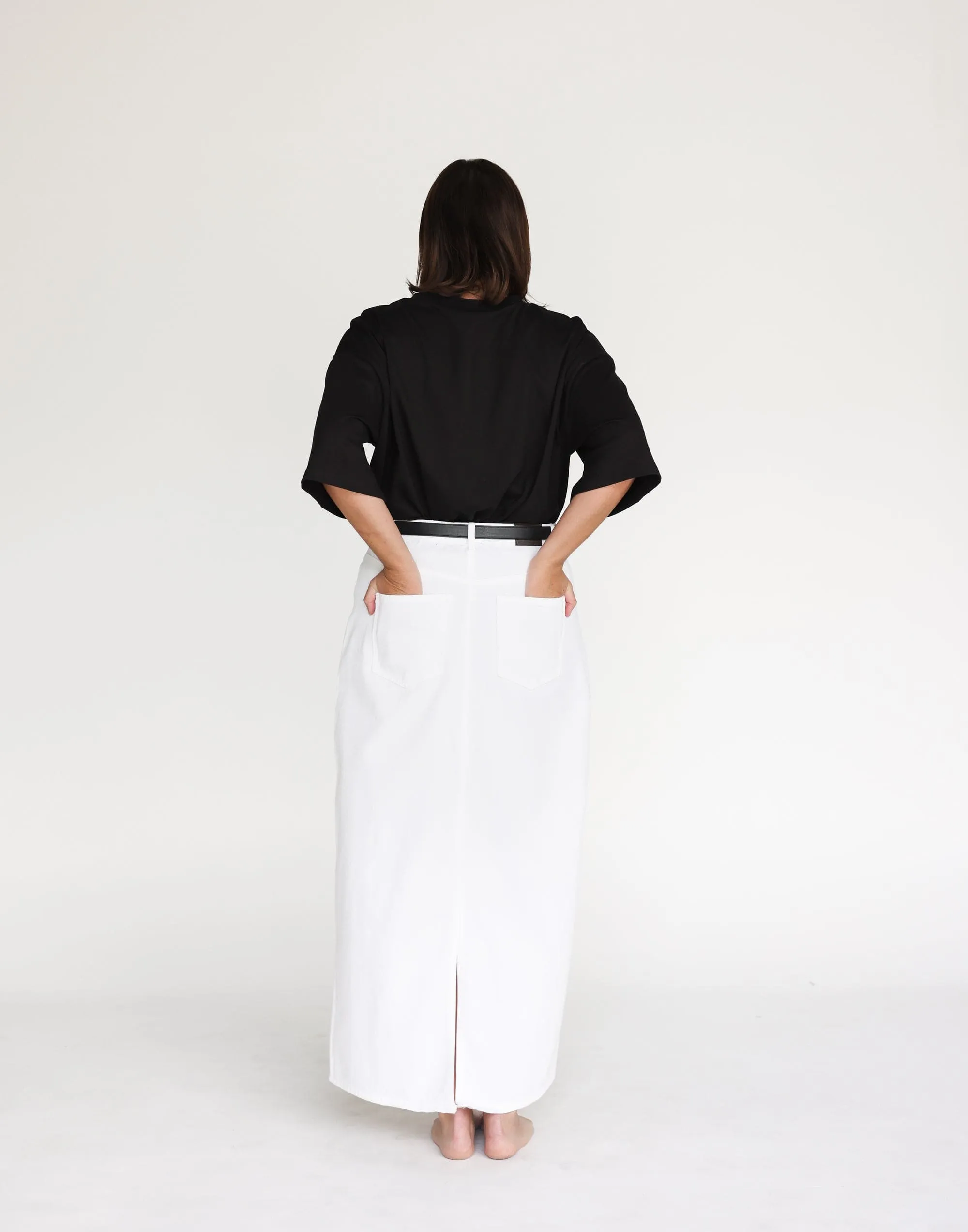 Tyler Denim Maxi Skirt (White)