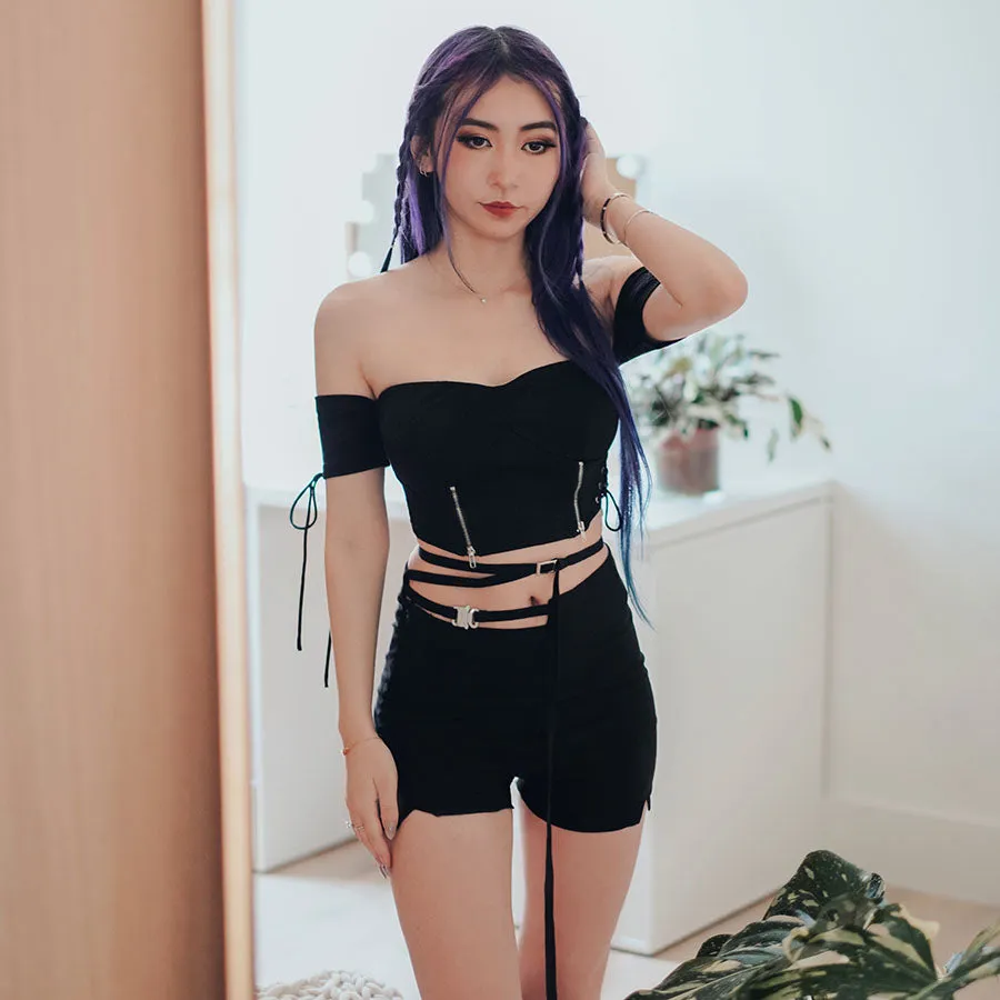 Ube Waist Buckle Cutout Shorts