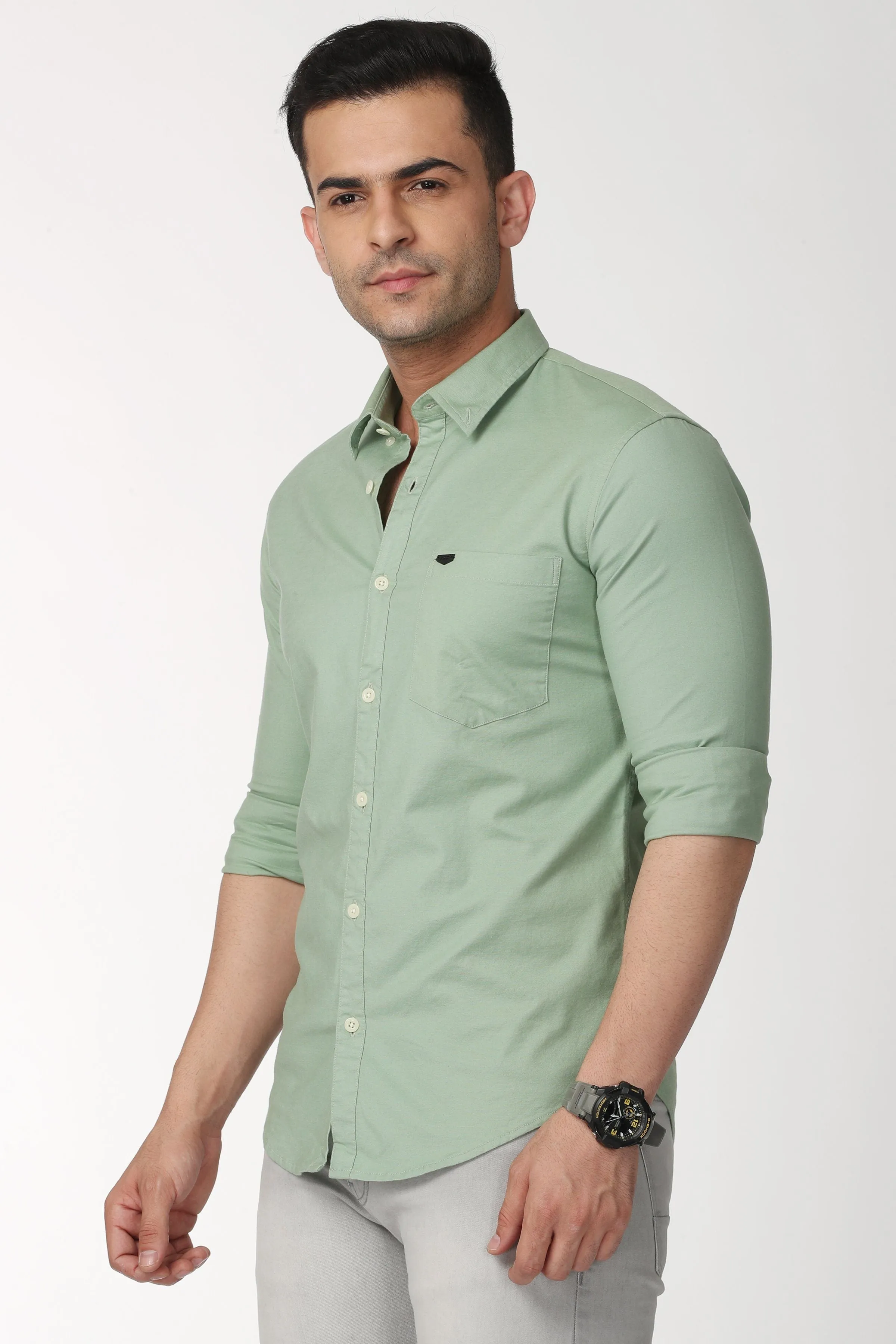 Unique Green Plain Full Sleeve Shirt