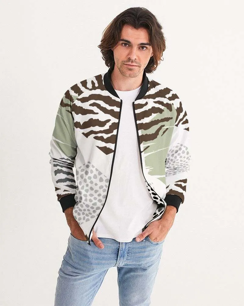 Uniquely You Mens Bomber Jacket / Brown and Green Geometric