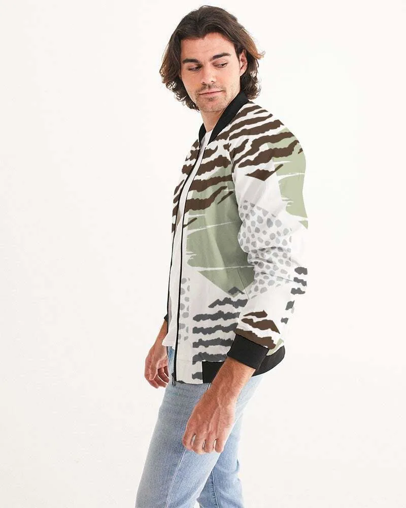 Uniquely You Mens Bomber Jacket / Brown and Green Geometric