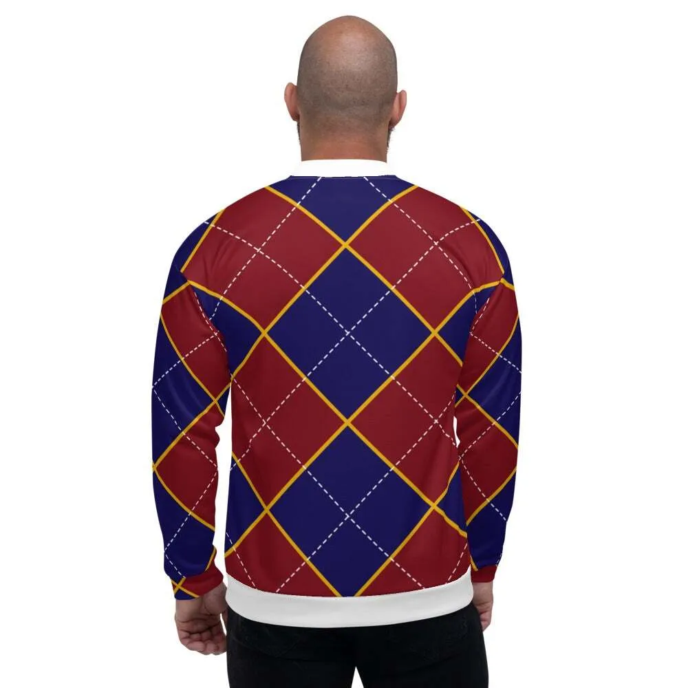 Uniquely You Mens Bomber Jacket / Red and Blue Argyle