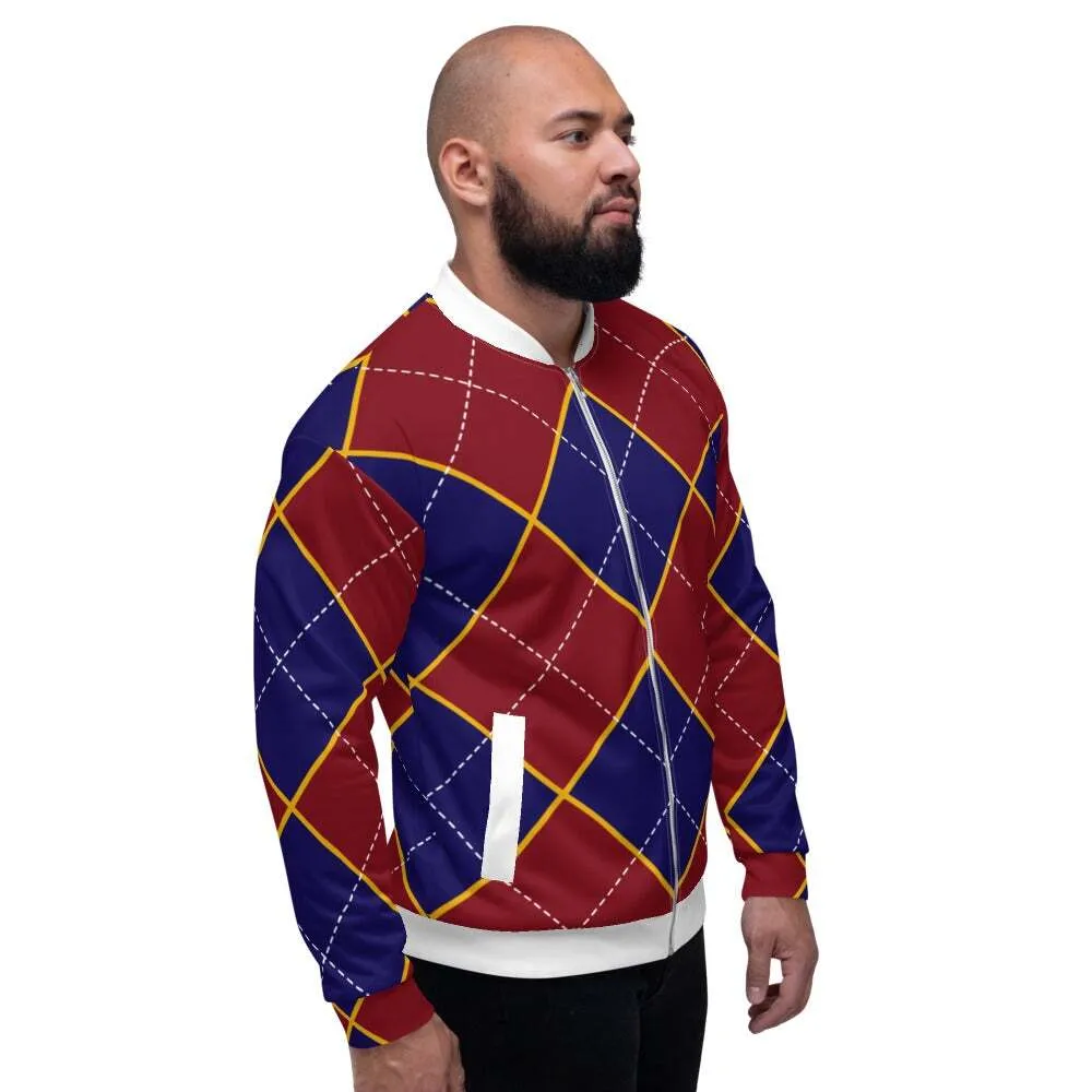 Uniquely You Mens Bomber Jacket / Red and Blue Argyle